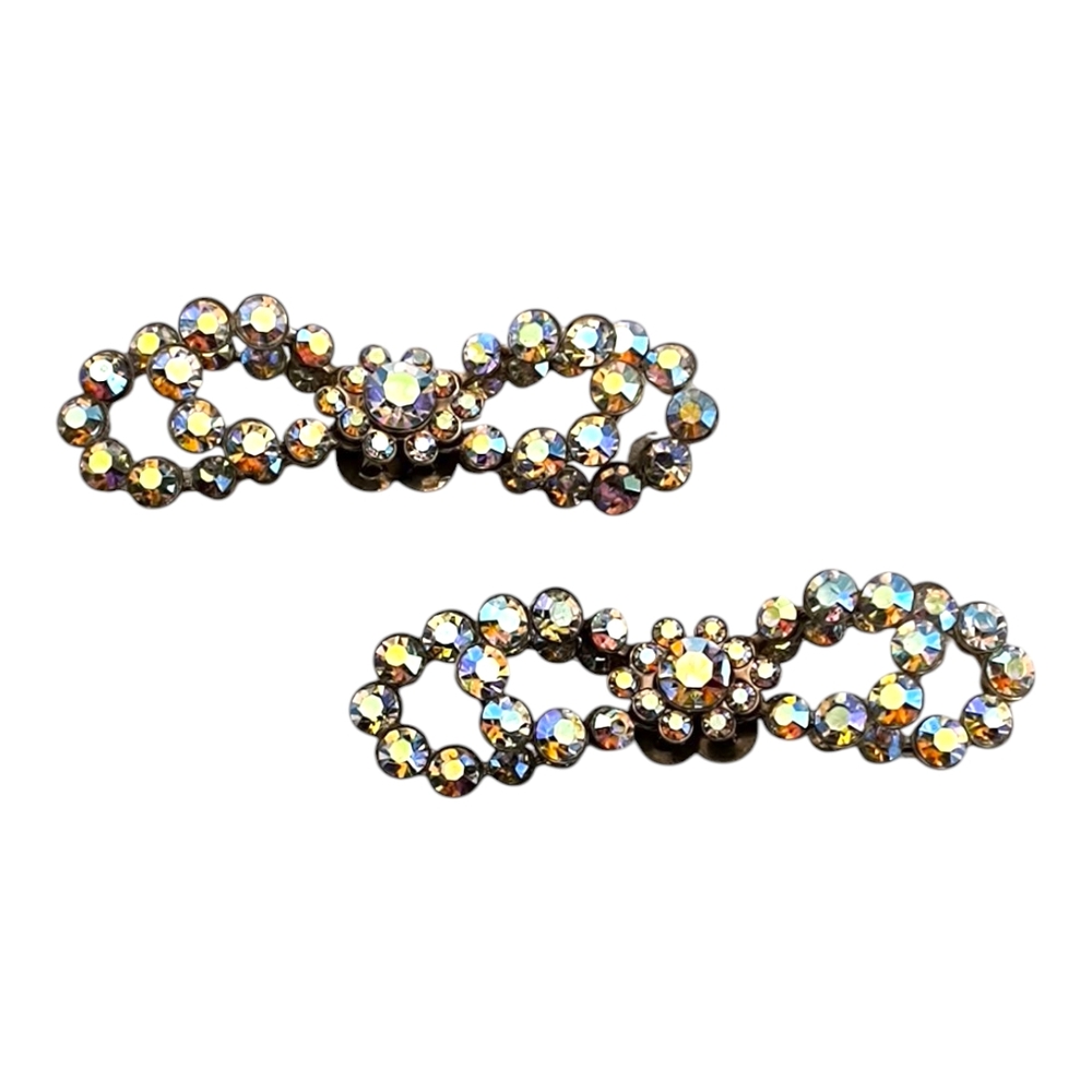 Vintage Aurora Borealis Rhinestone Shoe Clips, Double Bows 💝